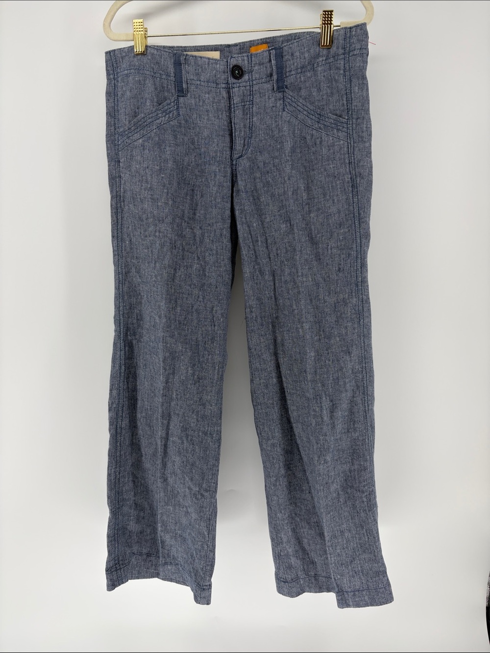 Pilcro and the Letterpress Blue Linen Cotton Blend Wide Leg Pants Sz 6P Petite